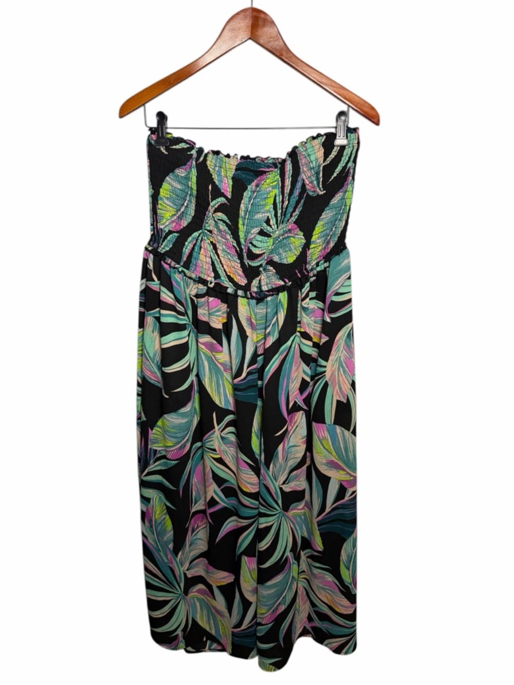 torrid 0 Black Green Strapless Tropical Leaf  Pantsuit flowy XL - Picture 3 of 8